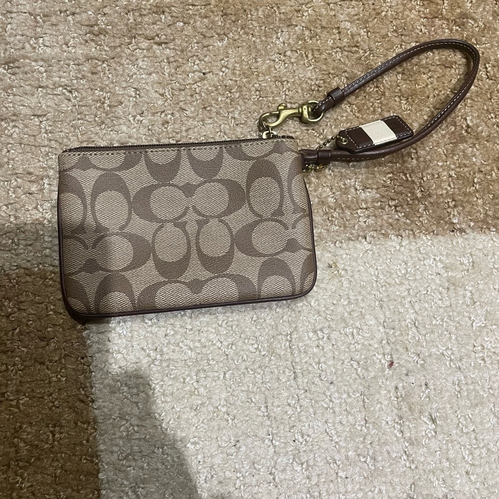 Coach Signature Brown Wristlet with Gold Logo - Picture 2 of 4